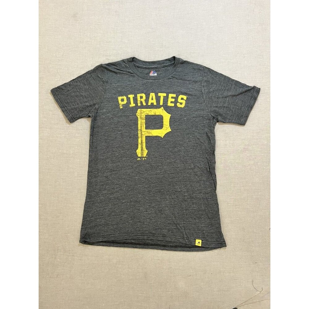 Pittsburgh Pirates Girls Large 14/16 Majestic MLB Genuine T Shirt Logo Gray NWOT
